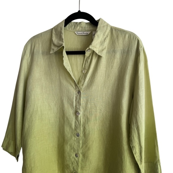 French Laundry 100% Linen Green Gradient Ombre Button Down Top, Size M - Picture 2 of 6